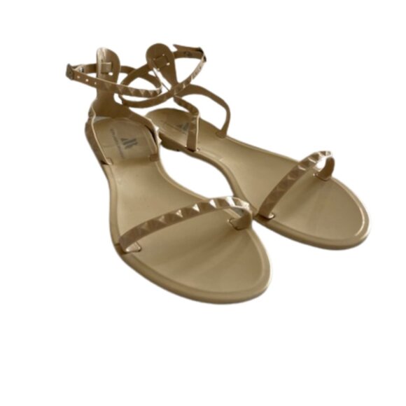 Womens Jelly Sandals Size 9 Adjustable Straps Flat Studded Gladiator Style Nude - Picture 3 of 8